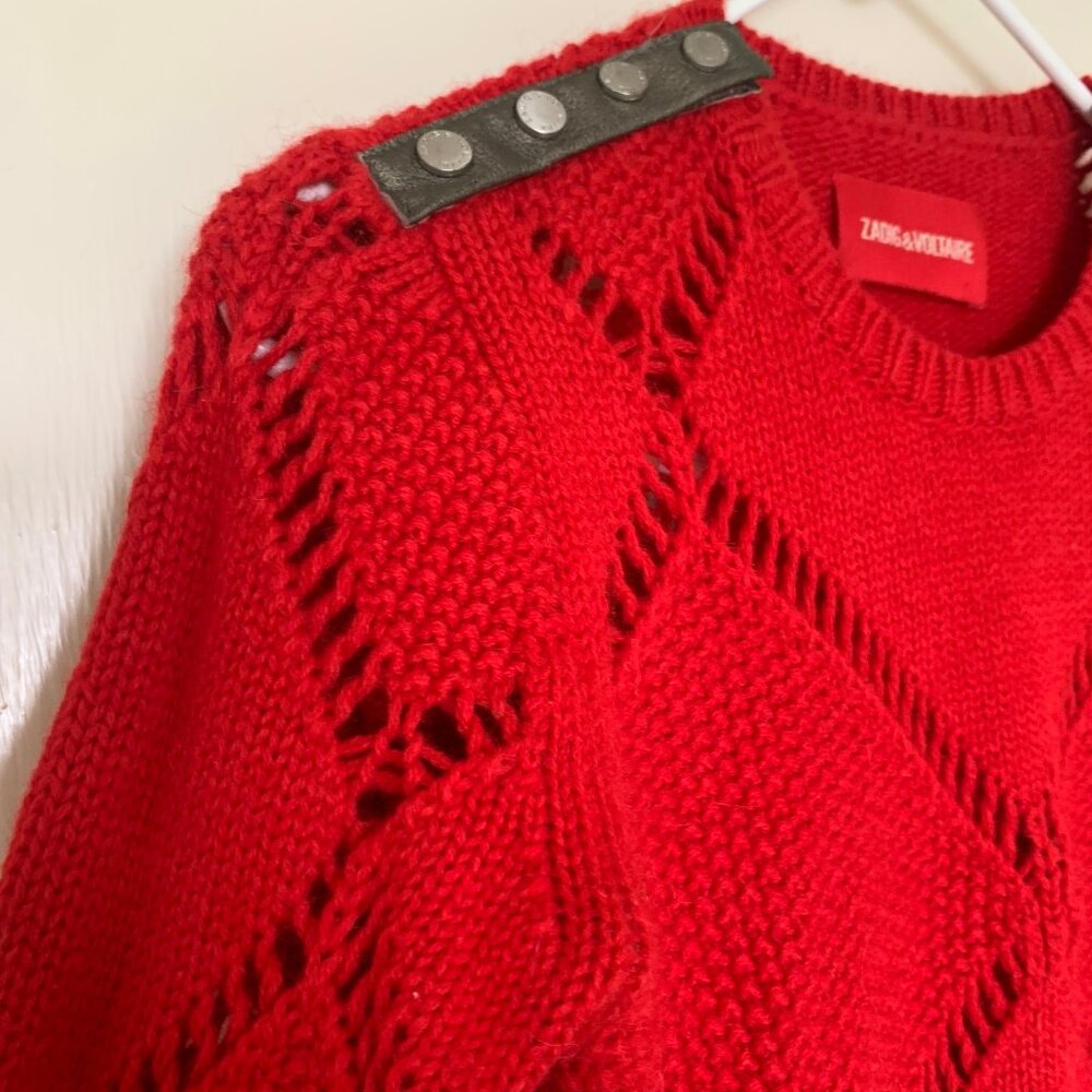 Zadig & Voltaire alpaca wool leather snap shoulder sweater small S